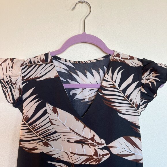 Tropical Print Flutter Sleeves Dress - Black M, NWT - Picture 3 of 7